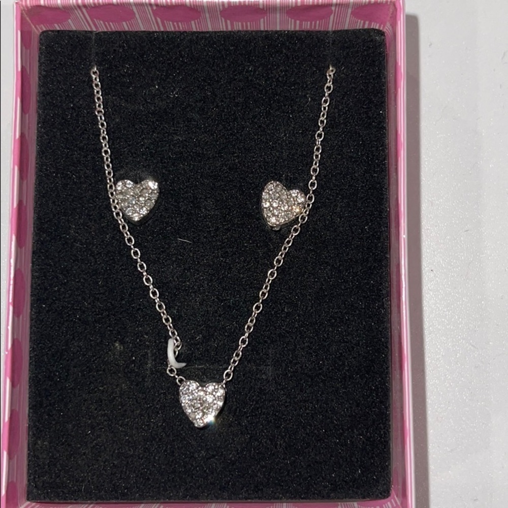 3 Piece Crystal Heart Earrings and Necklace Set